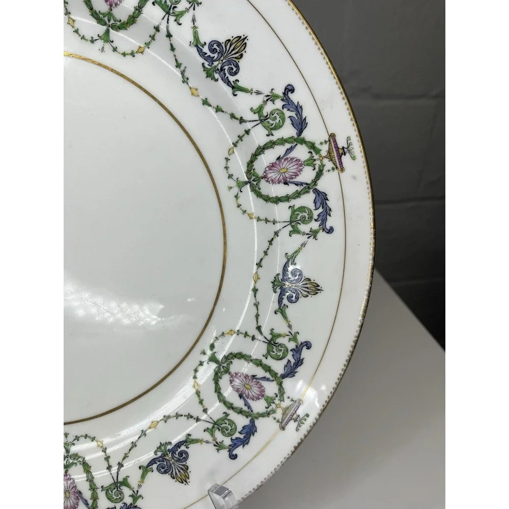 Minton H2581 Chop Plate Charger Garland Urns Floral Gold Pink Blue‎ Green 12.5